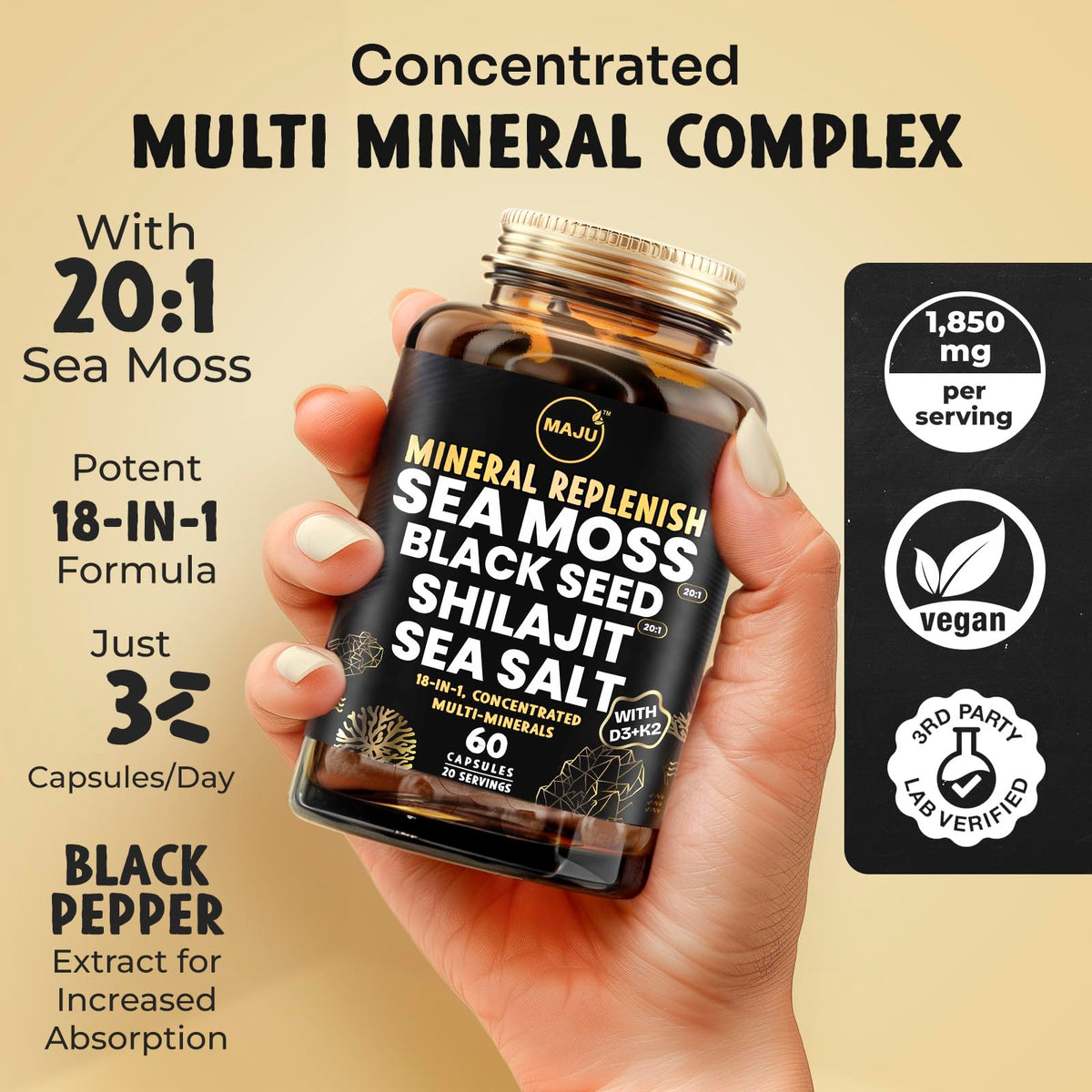 Maju Superfoods 18 en 1 Complément Alimentaire capsules avec ingrédients