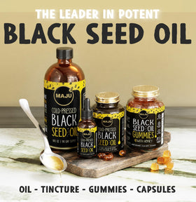 Maju Superfoods capsules d'huile de graines noires 500mg, vue de côté