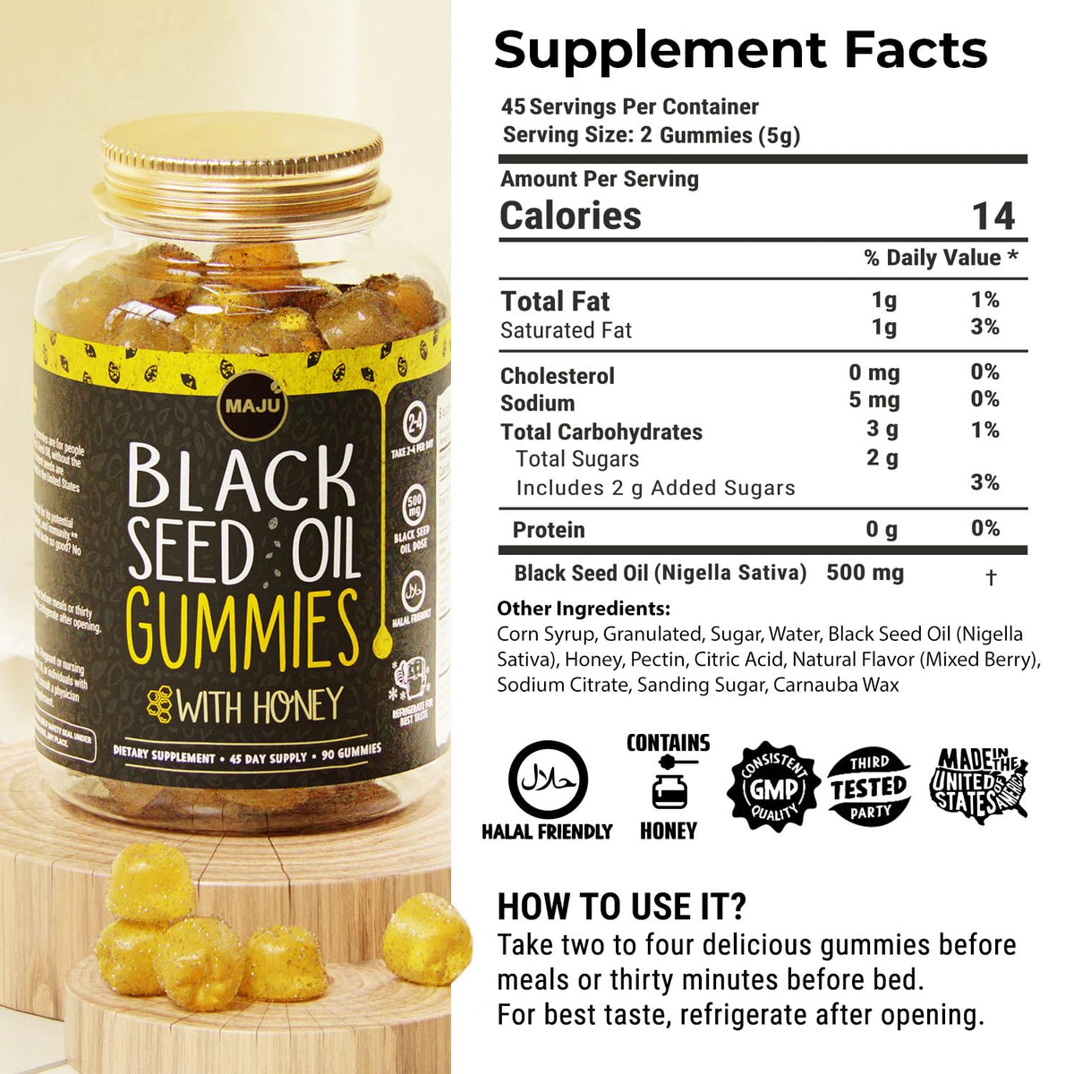 Maju Superfoods Gélules d'Huile de Graines Noires 90ct, en main
