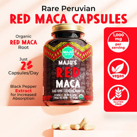 Maju Superfoods Gélules de Racine de Maca Rouge Bio 120ct avec étiquette