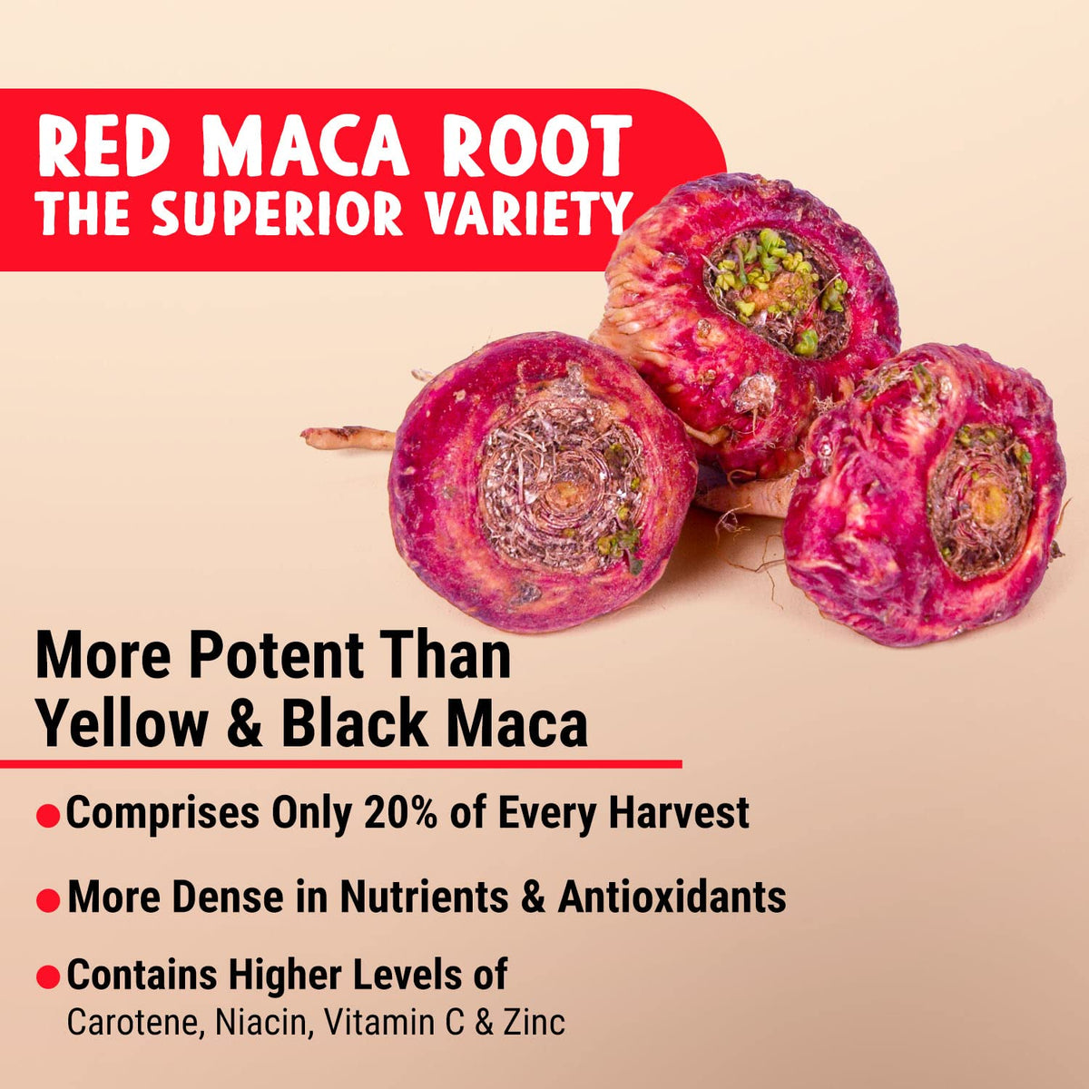 Maju Superfoods Gélules de Racine de Maca Rouge Bio sur fond blanc