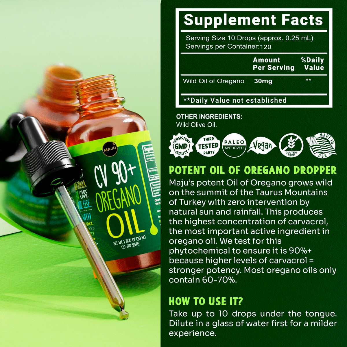Maju Superfoods Huile d'Oregano 30ml dans son emballage