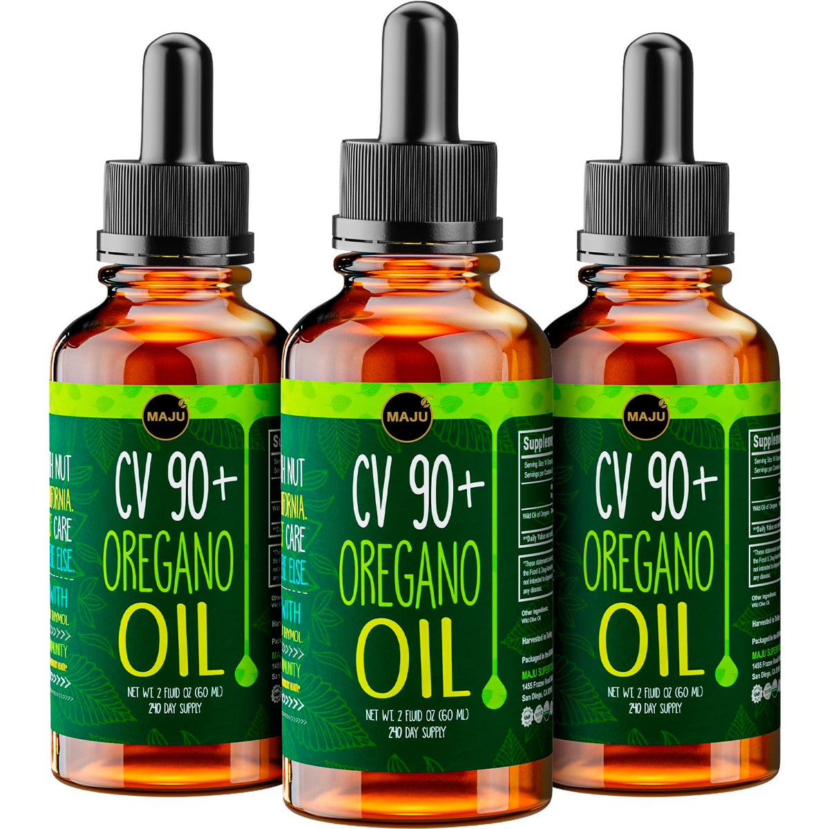 Maju Superfoods Huile d'Oregano 90% Carvacrol 3-Pack vue de face