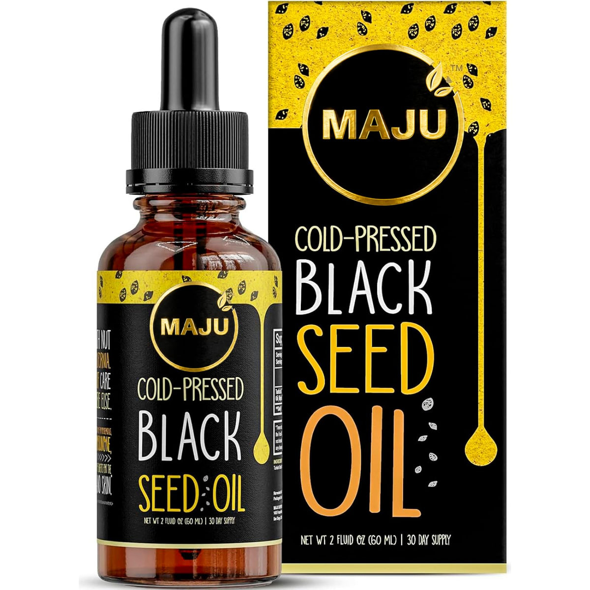 Maju Superfoods huile de graine noire 60ml bouteille en verre