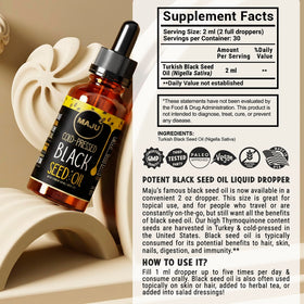 Maju Superfoods huile de graine noire 60ml en usage culinaire