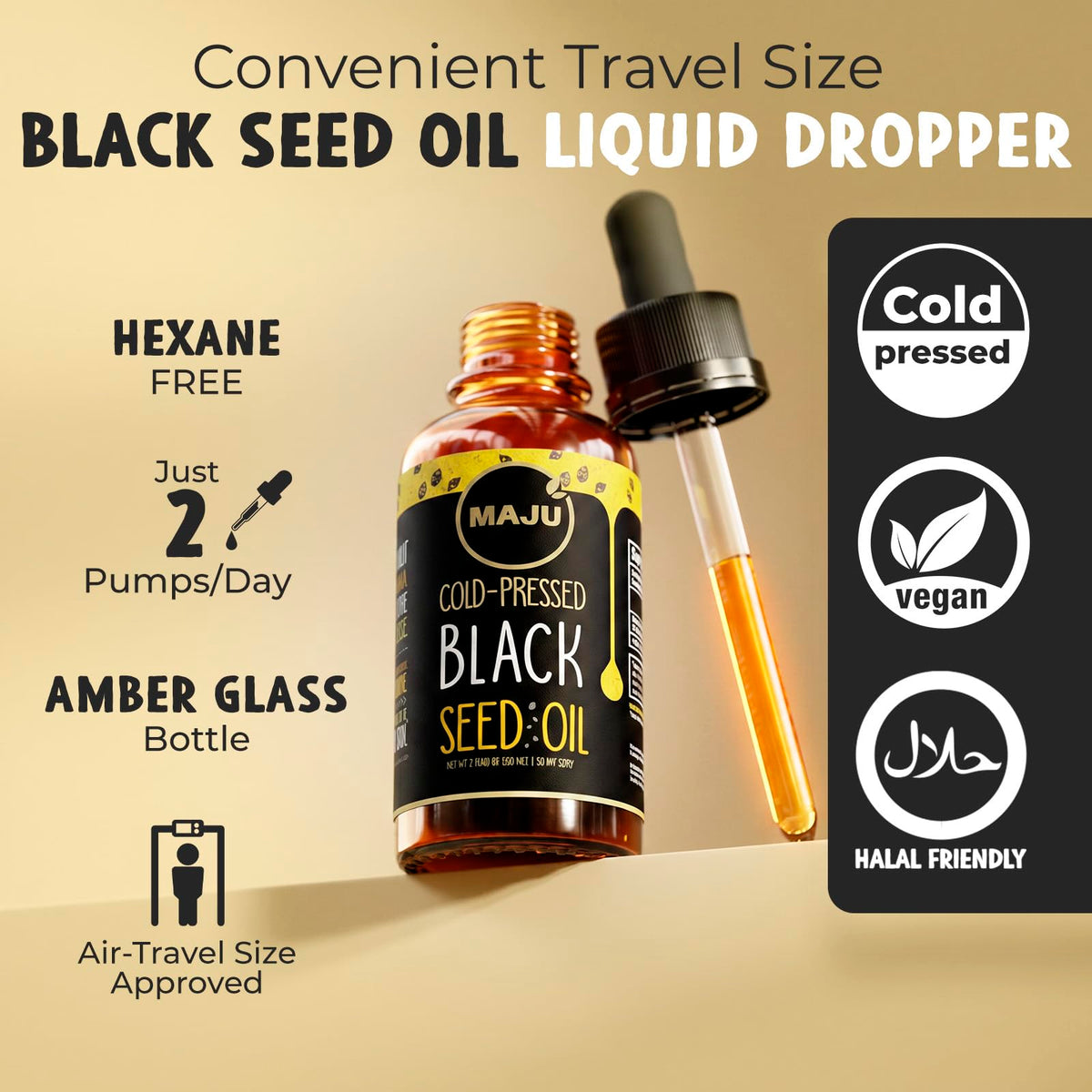 Maju Superfoods huile de graine noire 60ml vue de côté