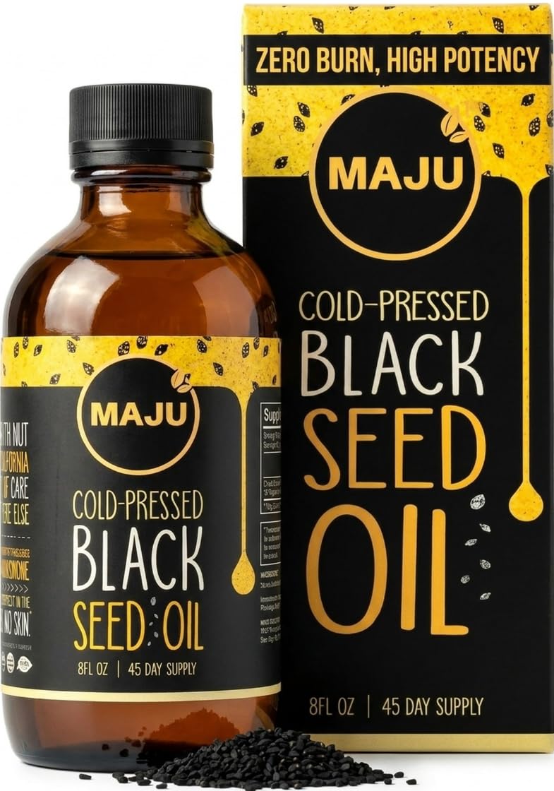 Maju Superfoods Huile de Graines Noires 100% Pure bouteille en verre