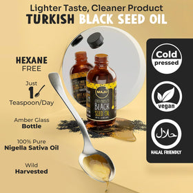 Maju Superfoods Huile de Graines Noires avec des graines de nigelle