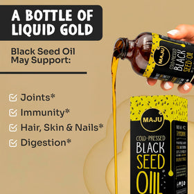 Maju Superfoods Huile de Graines Noires dans un cadre de cuisine