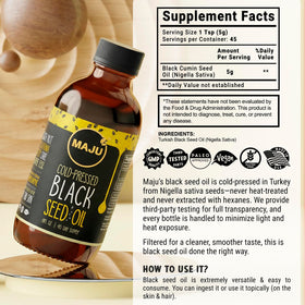 Maju Superfoods Huile de Graines Noires et ingrédients naturels