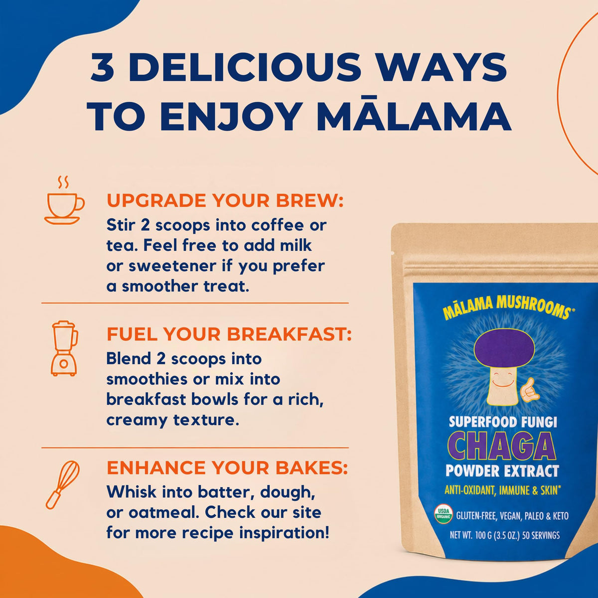 MALAMA MUSHROOMS Poudre Chaga mélangée avec du café