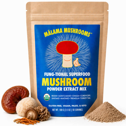 MALAMA MUSHROOMS Poudre de 8 Champignons Bio 141g vue de face