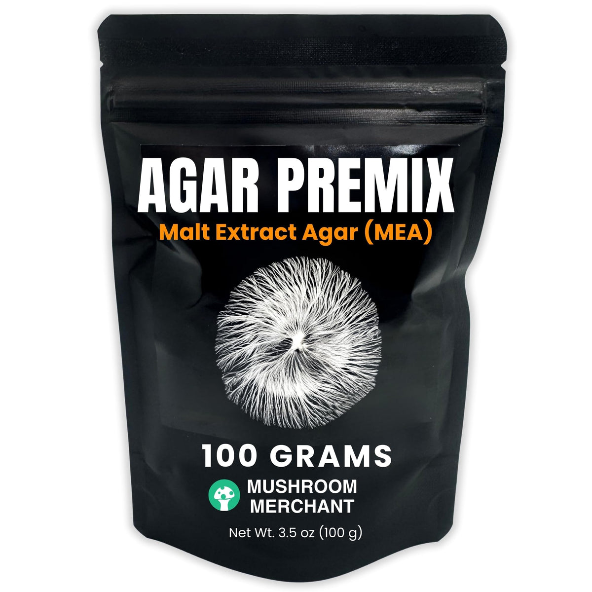Malt Extract Agar Premix 100g de Mushroom Merchant, vue avant du paquet