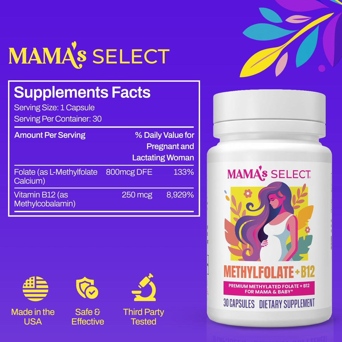 Mama's Select Methylated B12 + Methylfolate 59g vue latérale