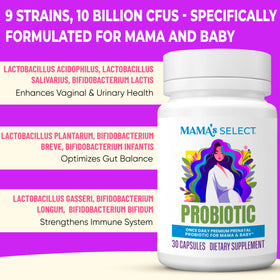 Mama's Select Probiotiques Prénataux 32g sur une table