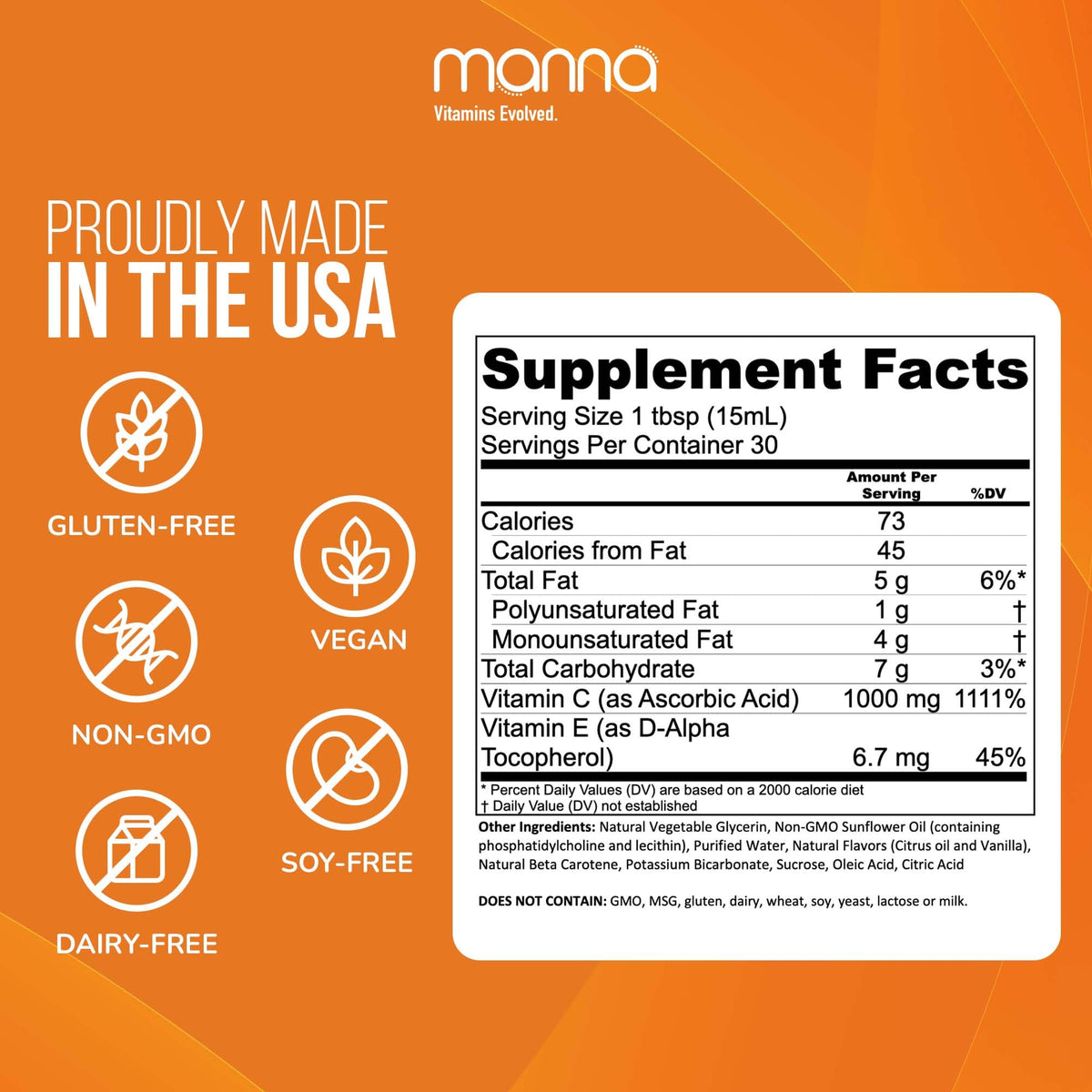 Manna Vitamine C Liposomale 1000mg bouteille avec étiquette