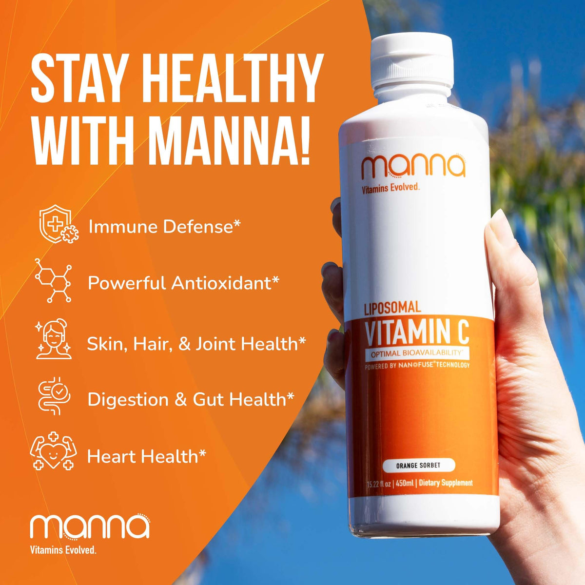 Manna Vitamine C Liposomale 1000mg liquide versé dans une cuillère