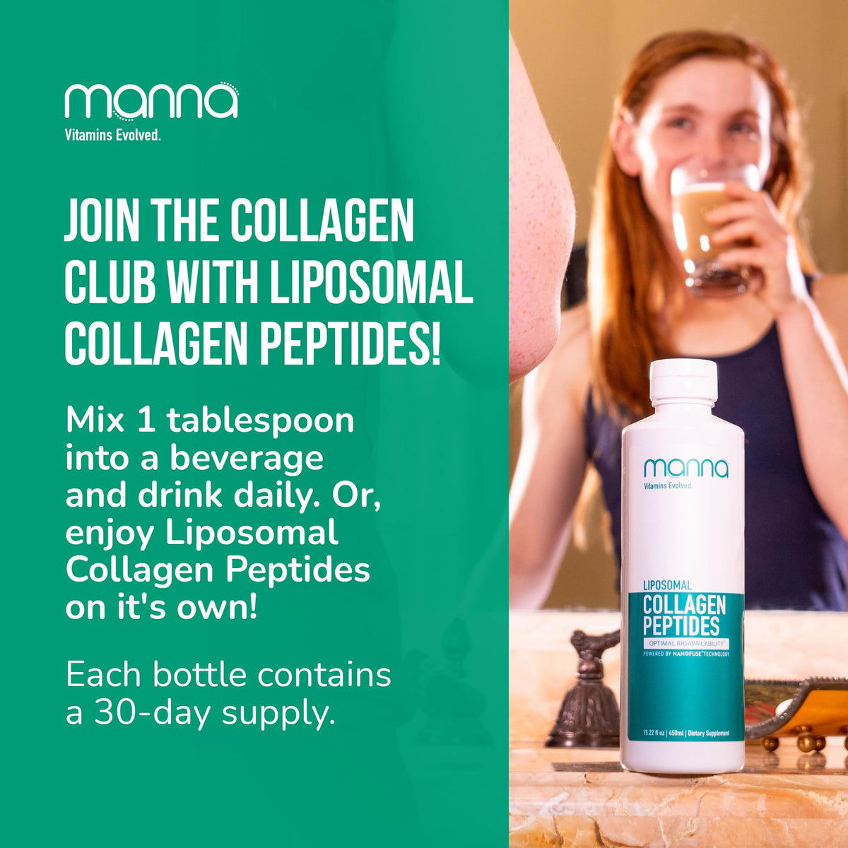 Manna Vitamins Evolved collagène liposomal 5000mg côté bouteille