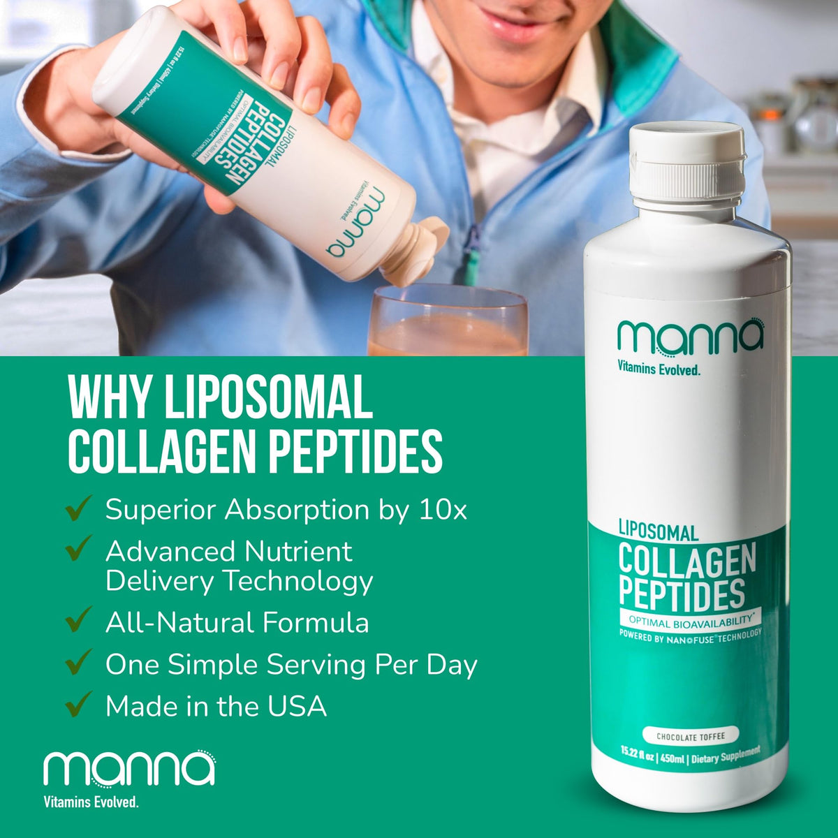 Manna Vitamins Evolved collagène liposomal 5000mg en utilisation