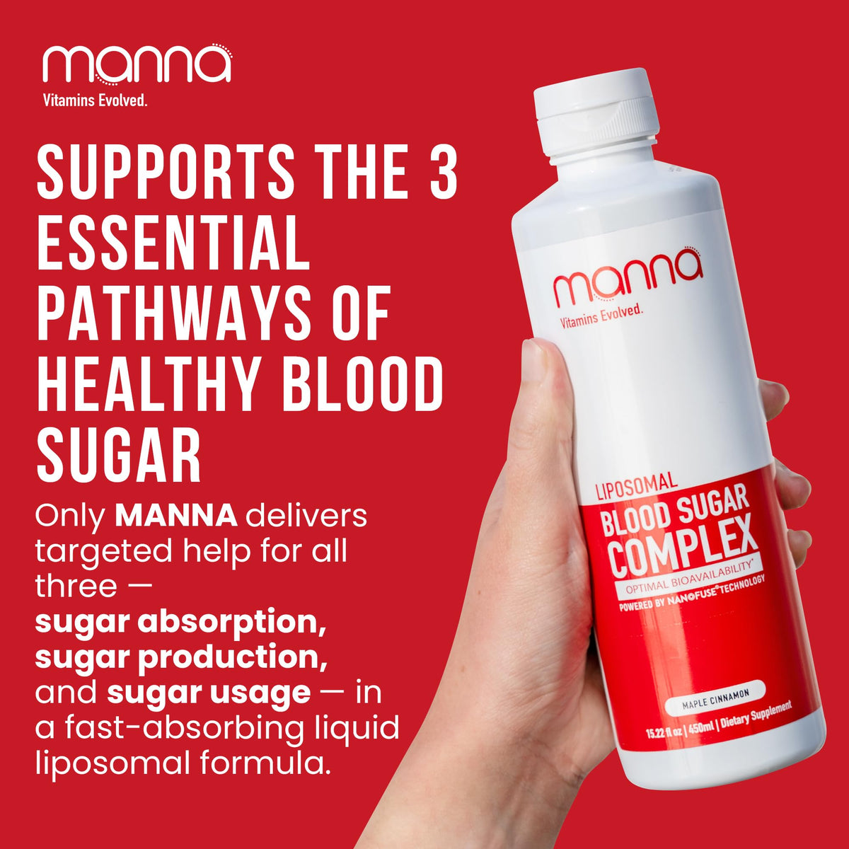 Manna Vitamins Evolved Complex Liposomal Glycémie 544g étiquette détaillée