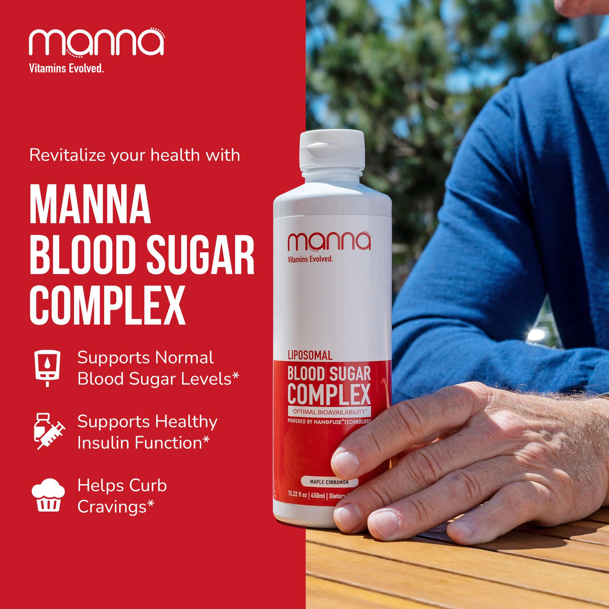 Manna Vitamins Evolved Complex Liposomal Glycémie 544g sur une table