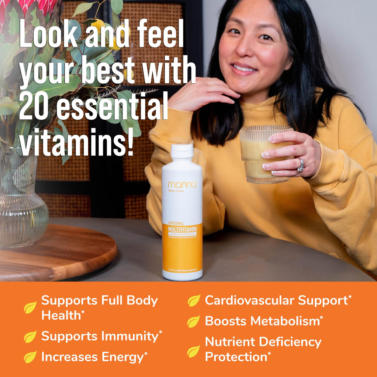 Manna Vitamins Evolved Multivitamine Liposomale présentation sur une table
