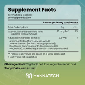 Mannatech Advanced Ambrotose 120 capsules arrière avec informations nutritionnelles