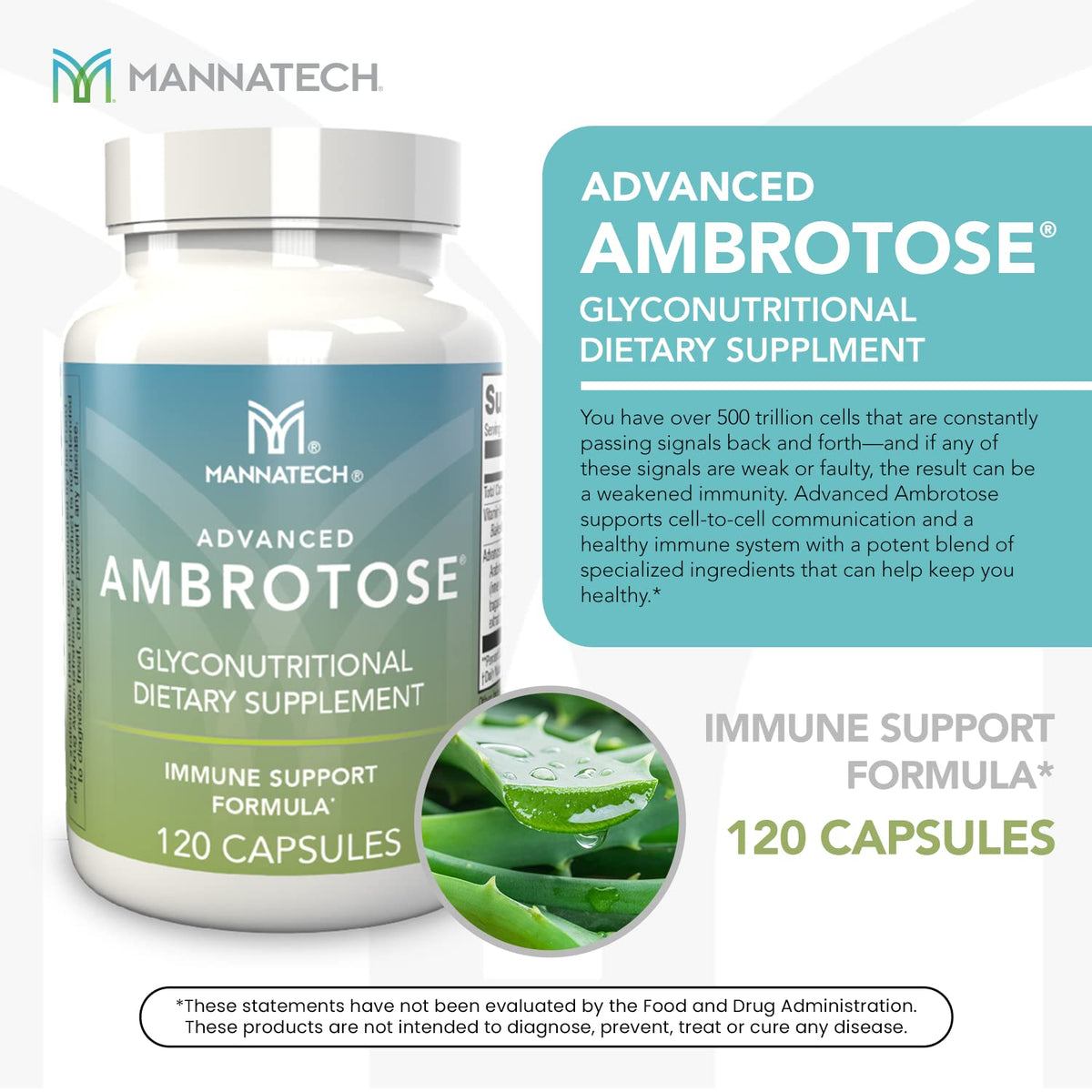 Mannatech Advanced Ambrotose 120 capsules sur une table