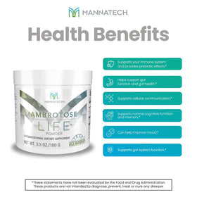 Mannatech Ambrotose LIFE® Poudre 100 g près d'un verre d'eau