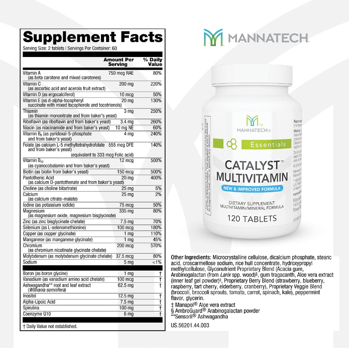 Mannatech Catalyst Multivitamin 120 comprimés - étiquette
