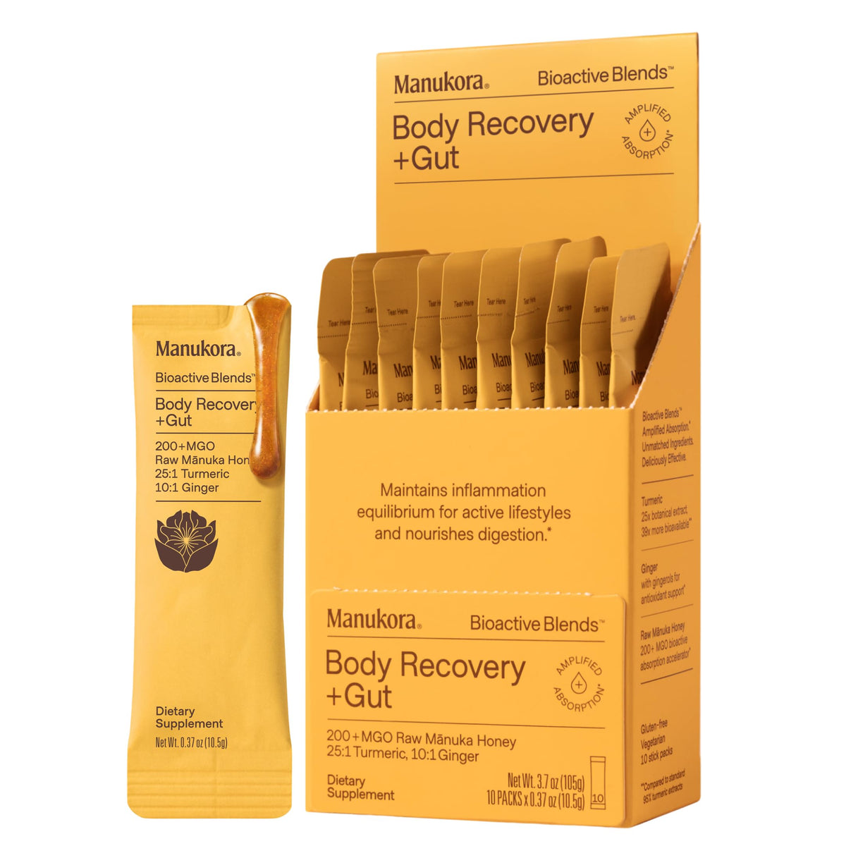Manukora Miel de Manuka Brut 200 MGO avec Curcuma et Gingembre, sachets