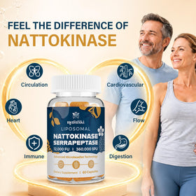 Marafiki Nattokinase 12 000 FU Liposomal flacon sur une table en bois