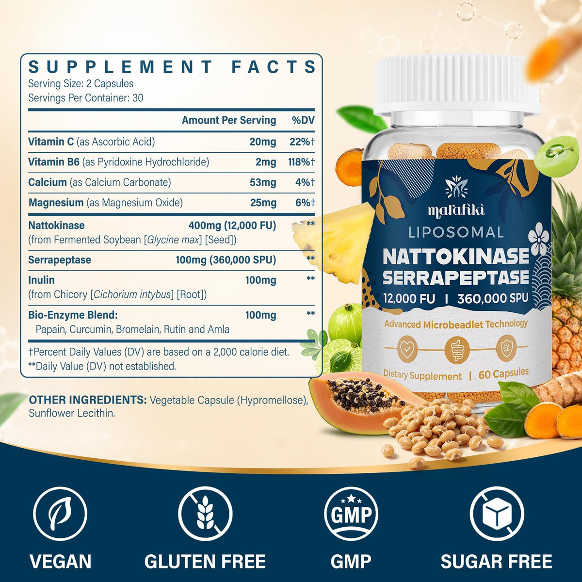 Marafiki Nattokinase 12 000 FU Liposomal vue arrière du flacon