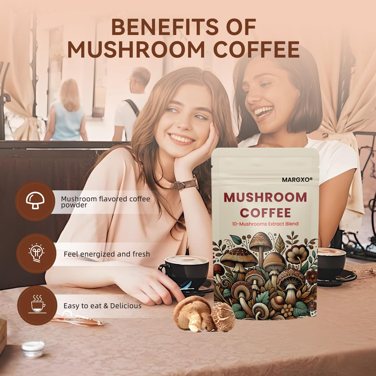 MARGXO Café aux Champignons 10 Extraits 180g préparation en tasse