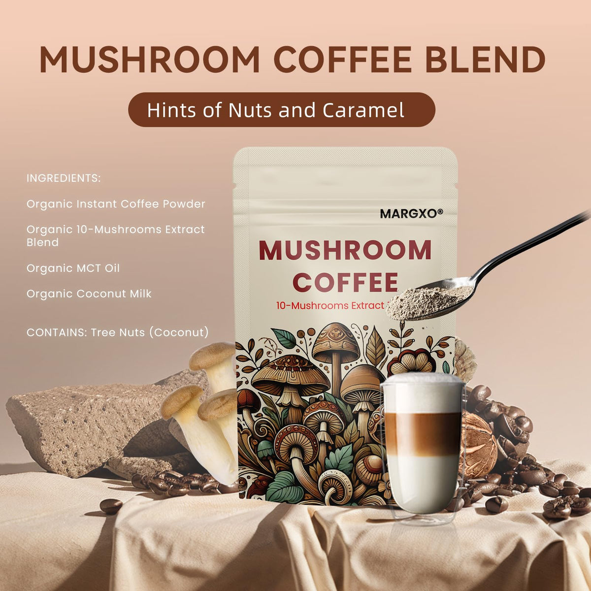 MARGXO Café aux Champignons 10 Extraits 180g vue de côté