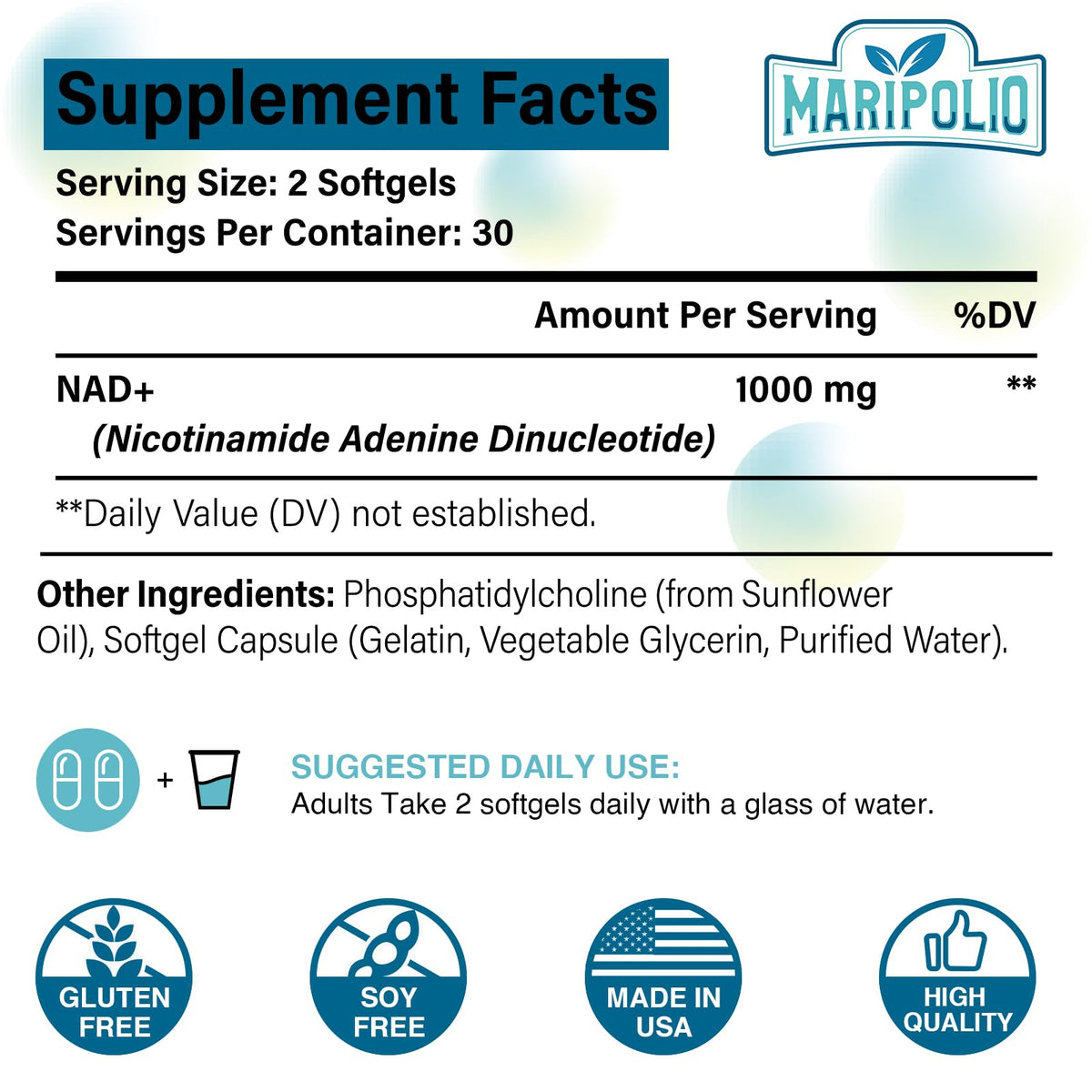 Maripolio NAD+ Liposomal 1000 mg softgel vue de près