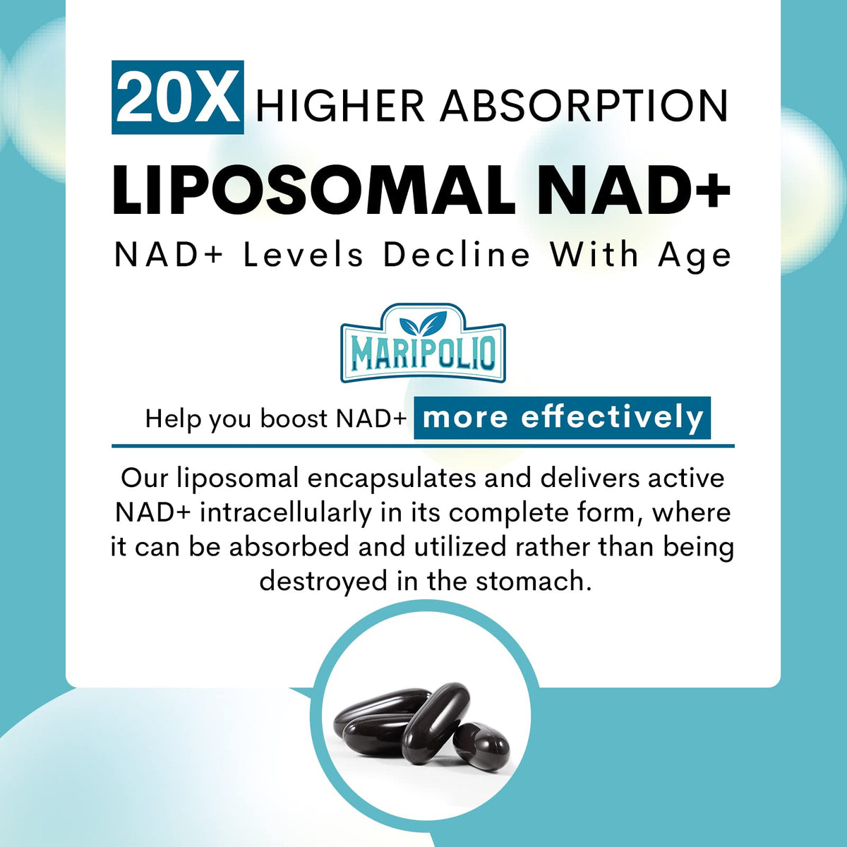 Maripolio NAD+ Liposomal 1000 mg sur un fond neutre