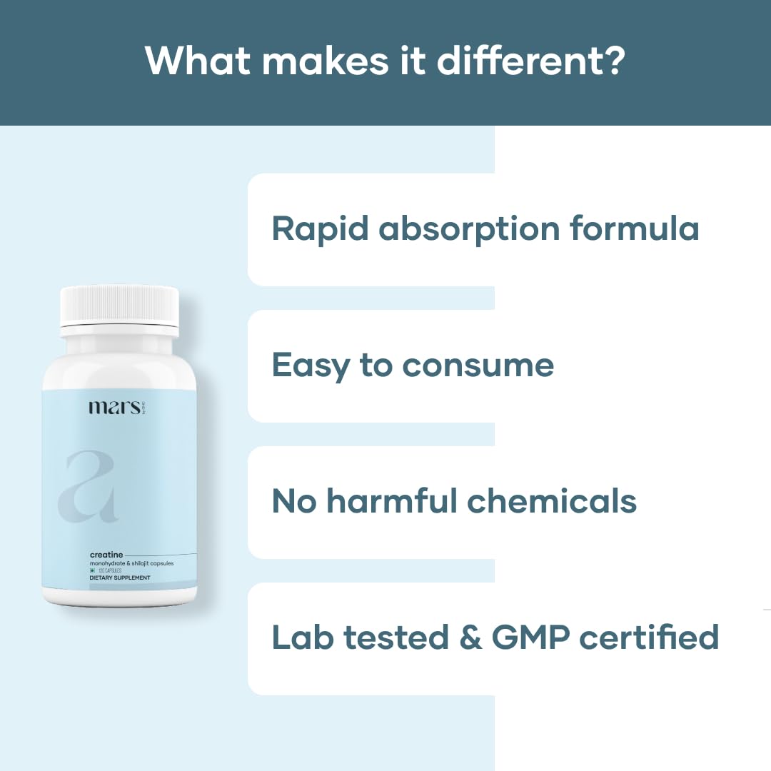 mars by GHC Capsules de Créatine Monohydrate Micronisée avec Shilajit et Ashwagandha