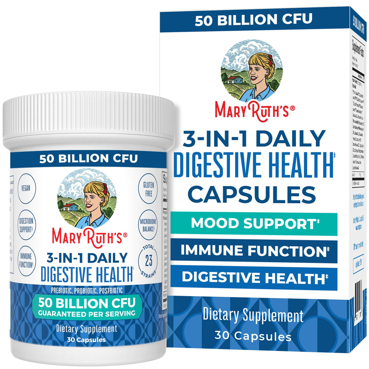 MARYRUTH'S 3-en-1 Probiotiques 30 Capsules vue de face