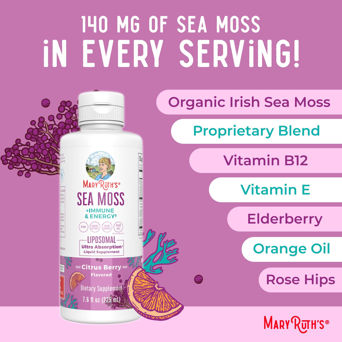 MARYRUTH'S Complément Alimentaire à la Mousse de Mer 140mg avec des ingrédients