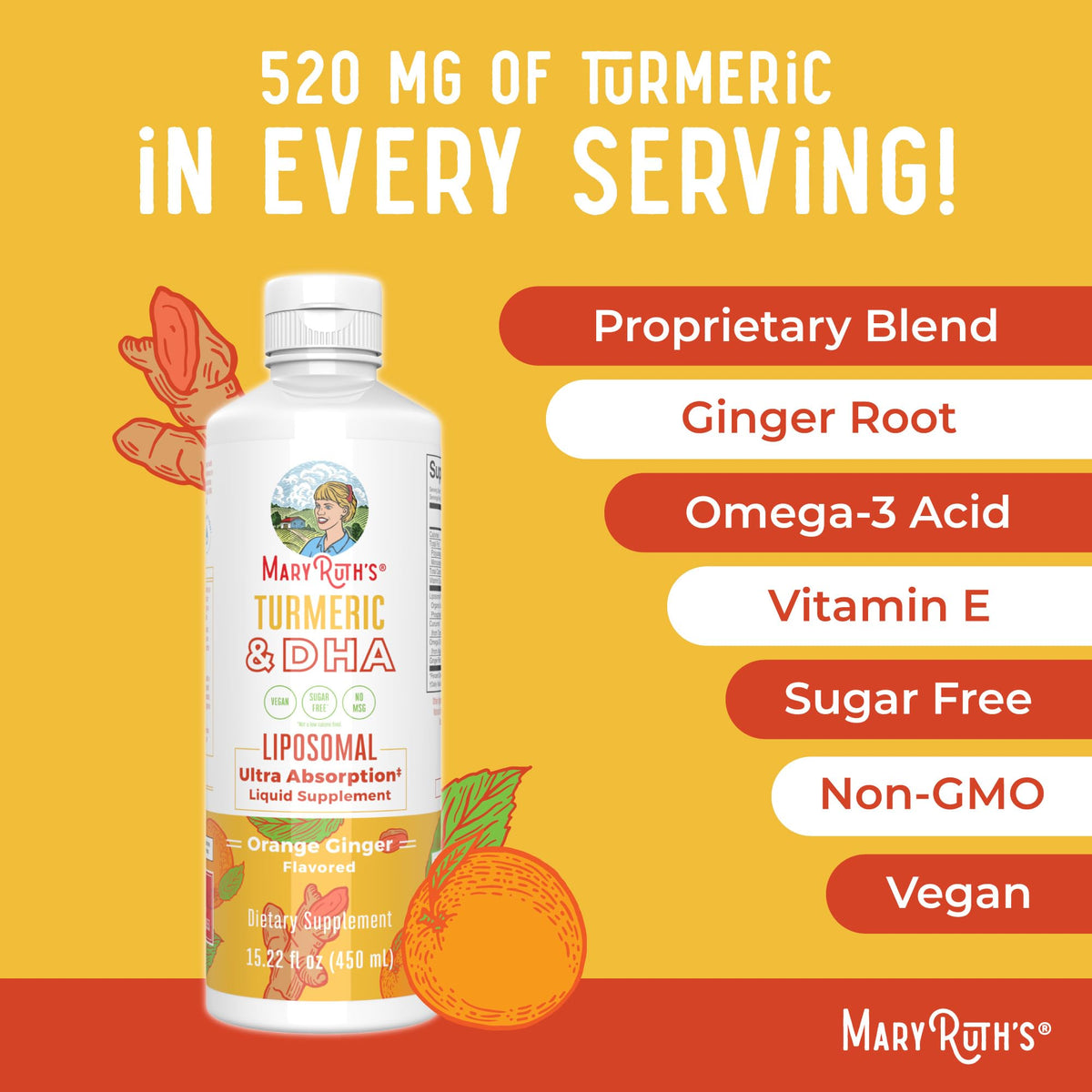 MARYRUTH'S Curcuma & DHA Liposomal 520mg avec des ingrédients