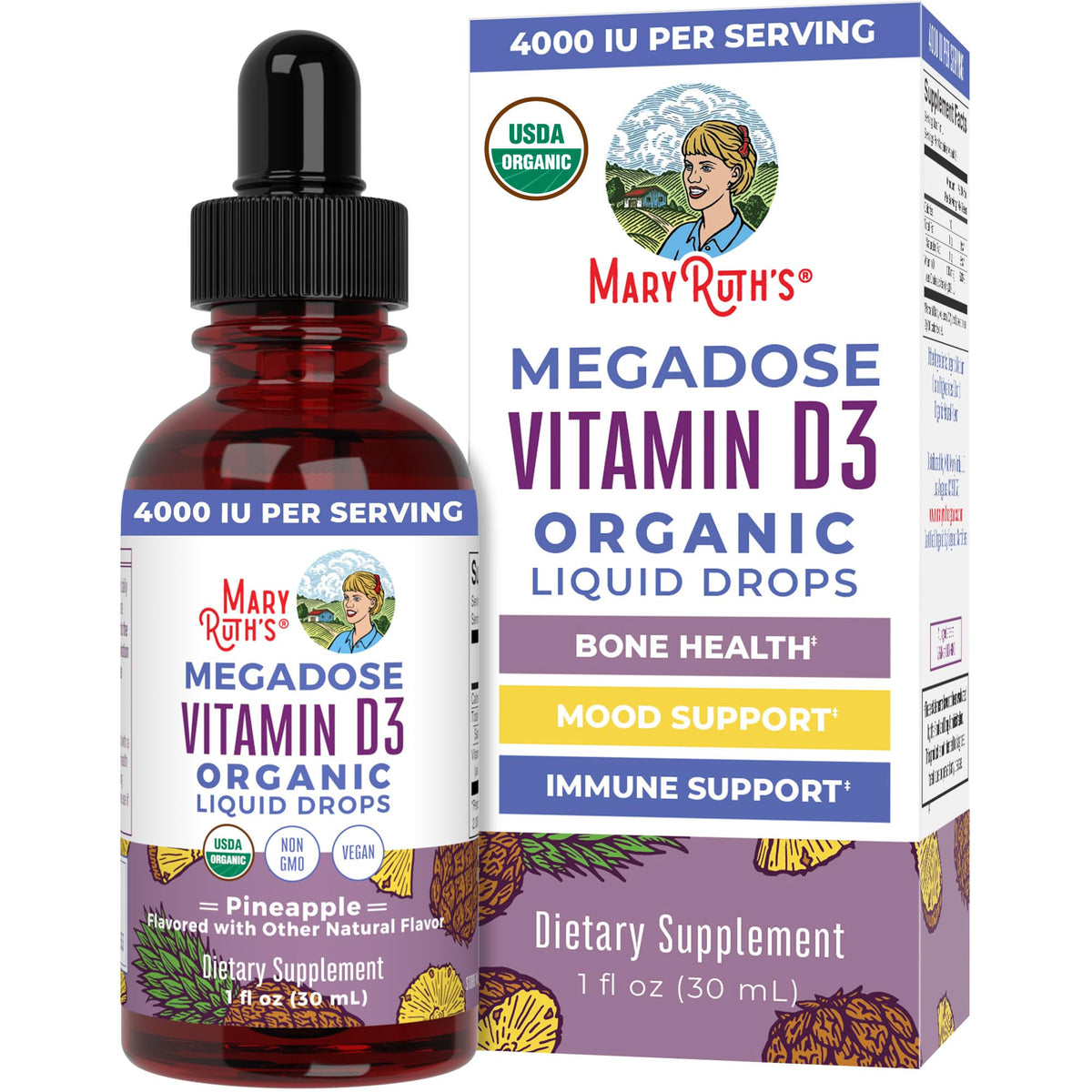 MARYRUTH'S Gouttes de Vitamine D3 4000 IU vue de face