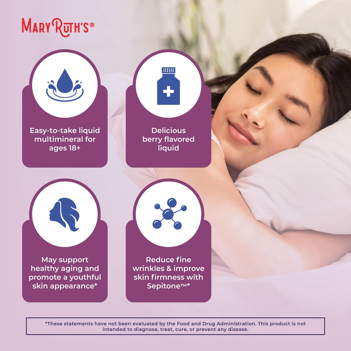 MARYRUTH'S Multimineral Liquide Nuit 30 Portions, présentation du produit avec fruits