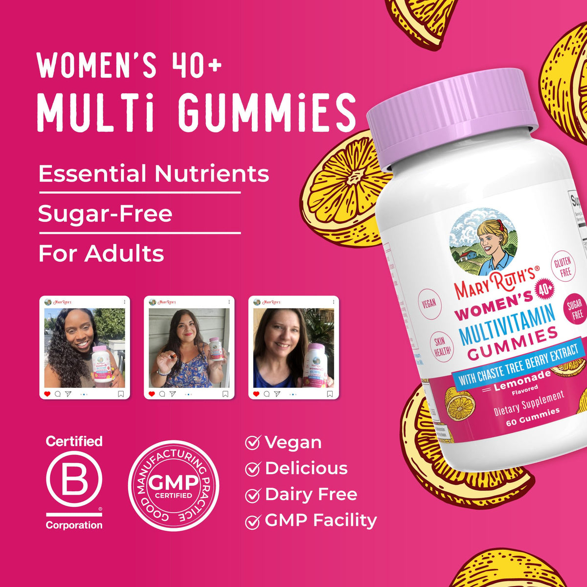MARYRUTH'S Multivitamines Femmes 40+ Gummies, emballage ouvert