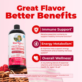 MARYRUTH'S Multivitamines Liquides Framboise 32 Servings - flacon ouvert