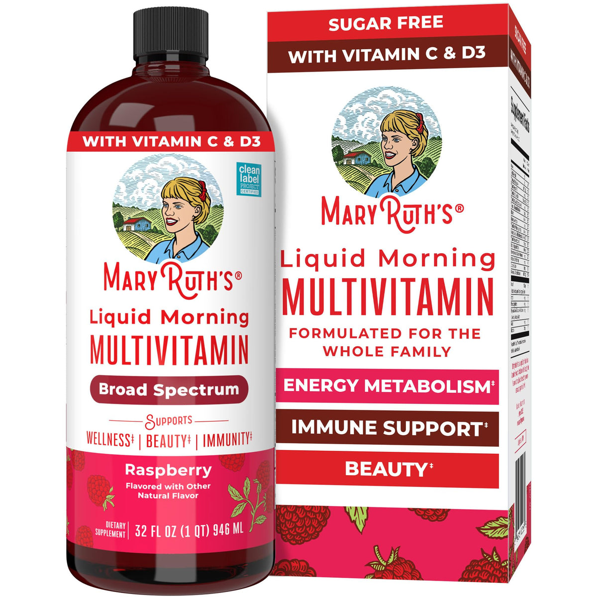 MARYRUTH'S Multivitamines Liquides Framboise 32 Servings - vue avant