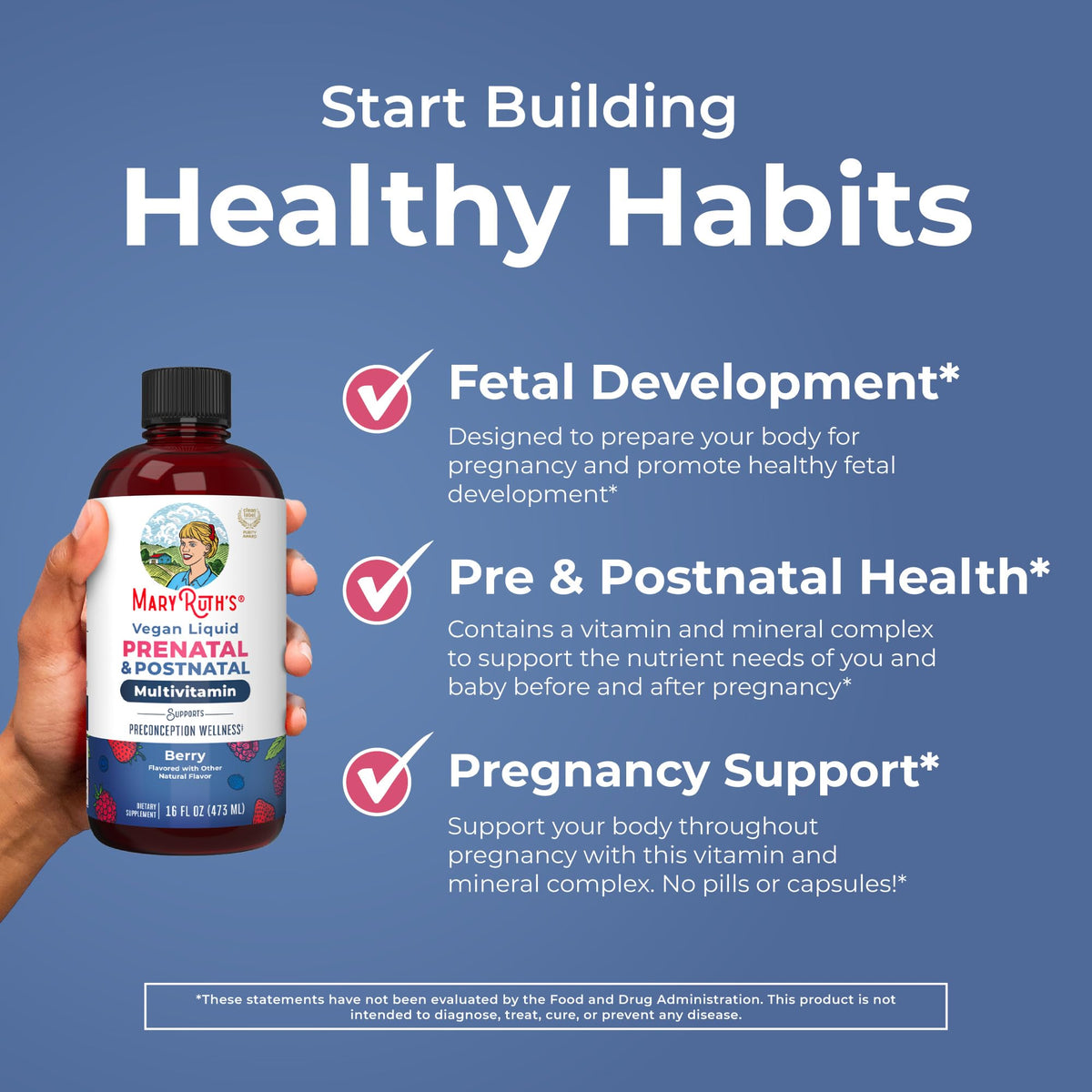 MARYRUTH'S Multivitamines Liquides sur un fond de fruits