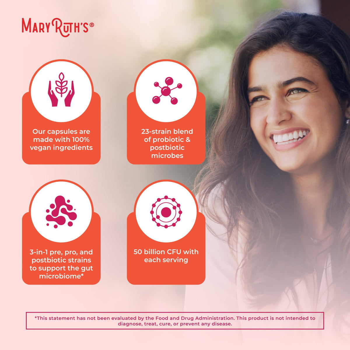 MARYRUTH'S Probiotiques 3-en-1 capsules avec un verre d'eau