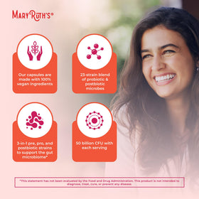 MARYRUTH'S Probiotiques 3-en-1 capsules avec un verre d'eau