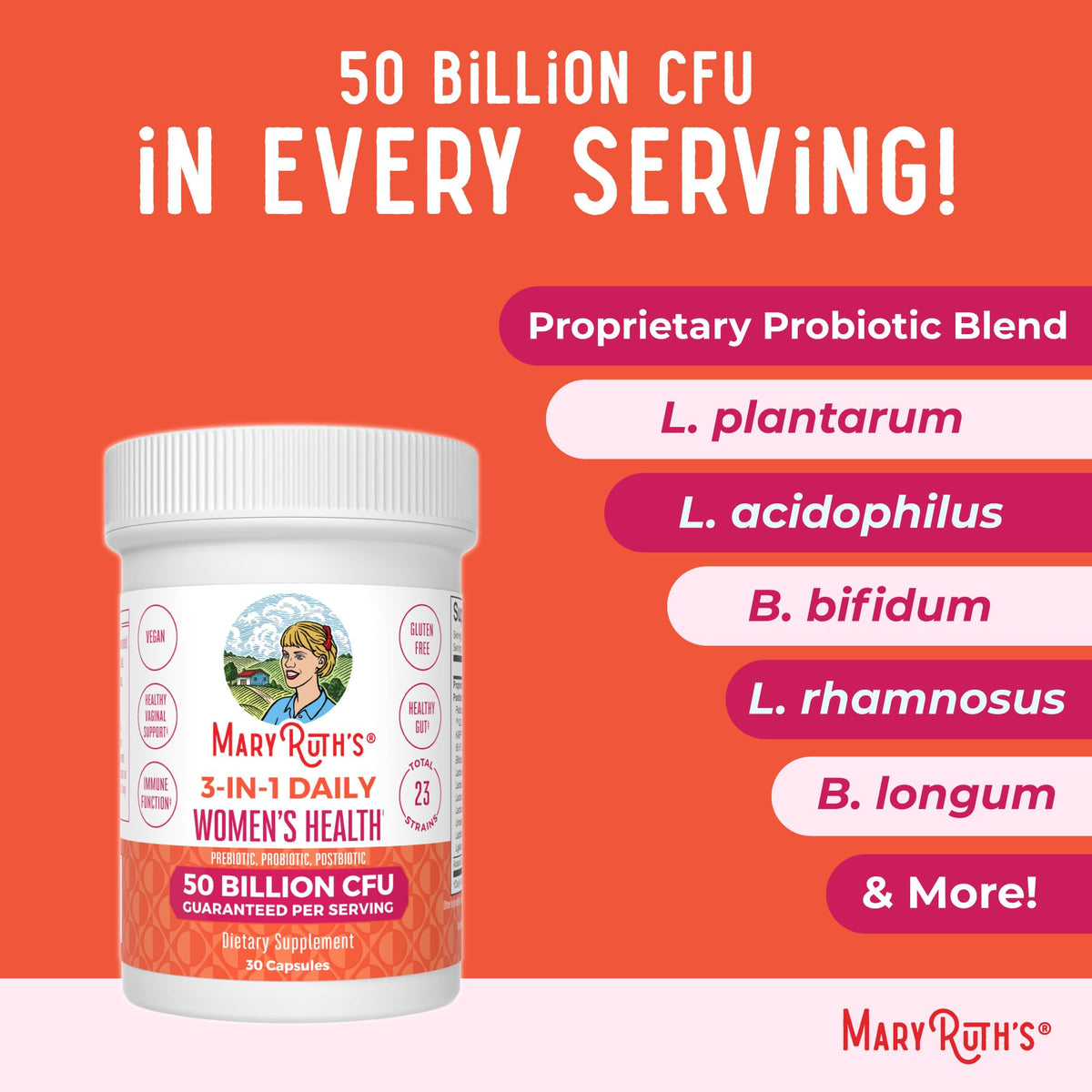 MARYRUTH'S Probiotiques 3-en-1 capsules dans leur emballage